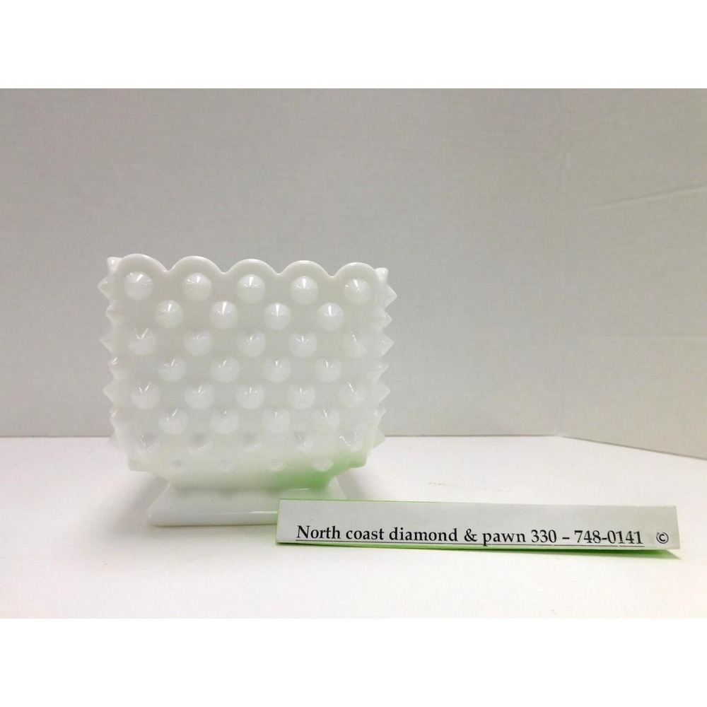 Vtg Fenton Hobnail Milk Glass Square Footed Planter Vase DW697